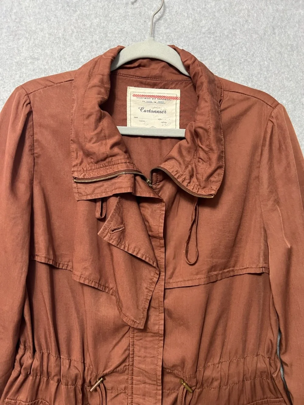 Cartonnier Anthropologie Safari Anorak Jacket Size 8 Rust Brown Tencel Utility - Picture 3 of 11